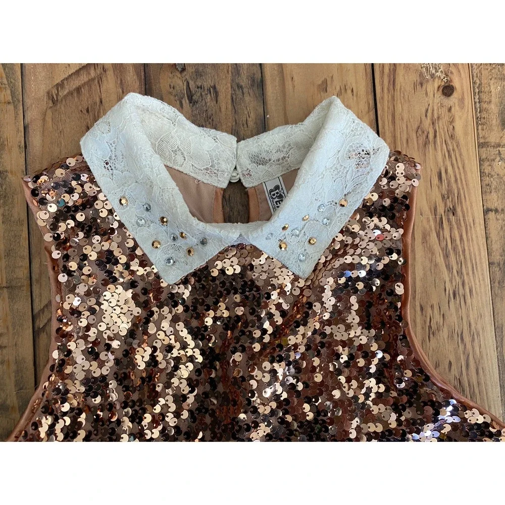 Girl's Sz: 16 Rose Gold Copper Sequin Mini Shift Dress by Beautees